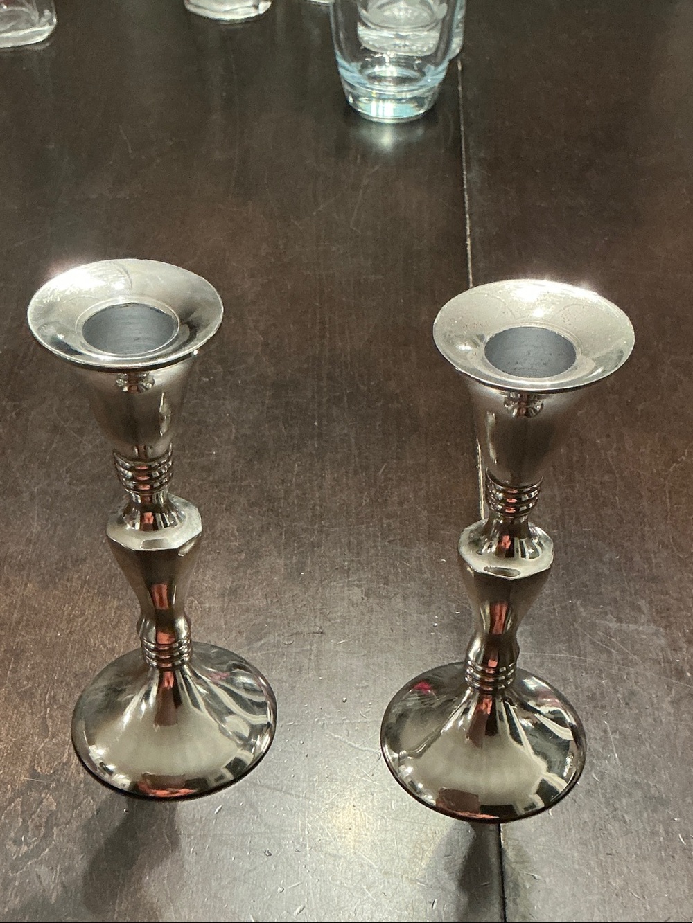 Classic Silver-Tone Metal Candlestick Pair - Silver Plated